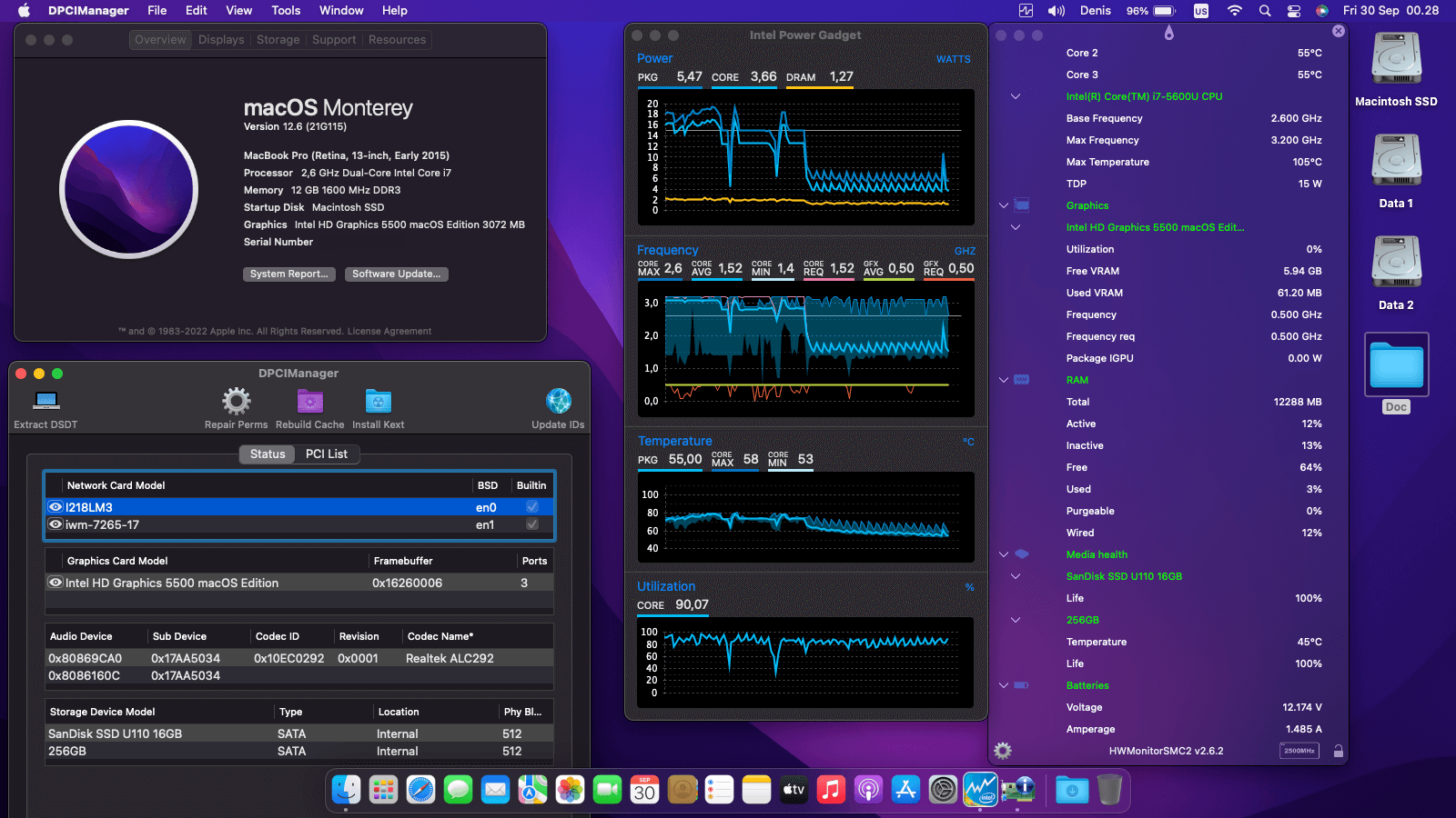 Success Hackintosh macOS Monterey 12.6 Build 21G115 in Lenovo Thinkpad T450